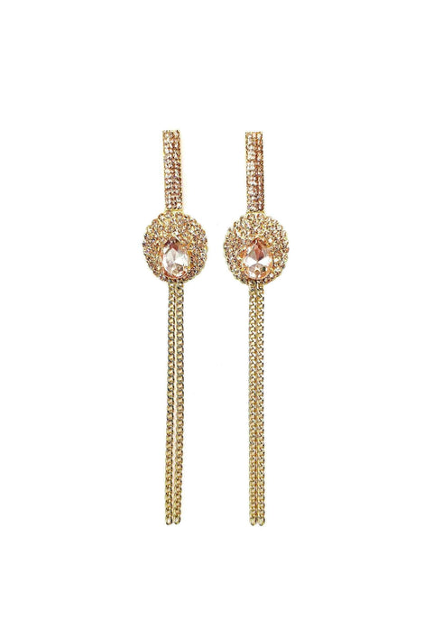 Brinco Ariana Glam com franjas e pedras light peach