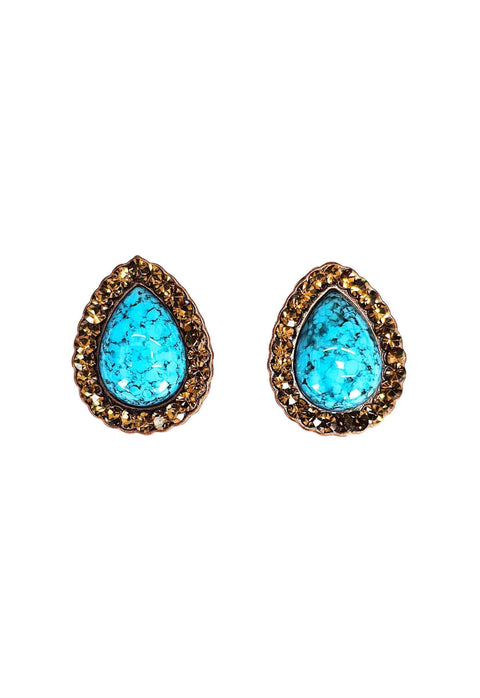 Brinco Vibra com gota azul e pedras smoked banhado no vintage