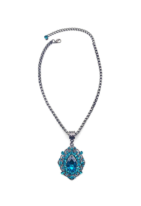 Colar Raridade com pingente de strass blue zircon e veneziana onix