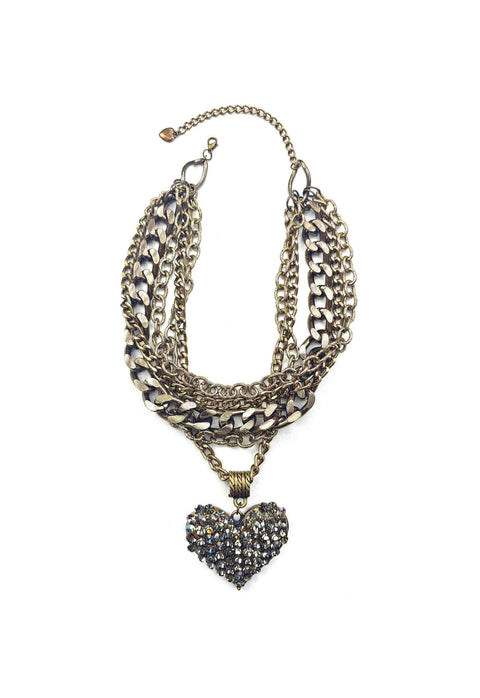 Maxi Colar Valentina ouro velho com pingente de coração black diamond