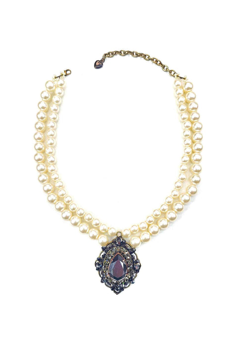 Colar Zoe ouro velho com pérolas e pedras hematite