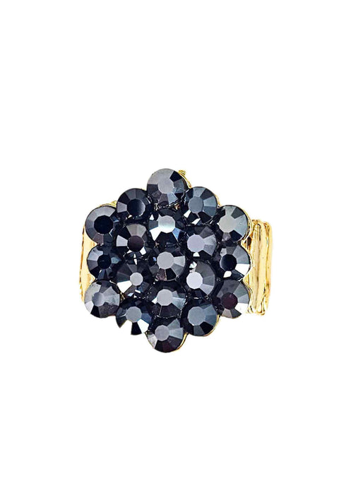 Anel Supreme com strass hematite banhado no dourado
