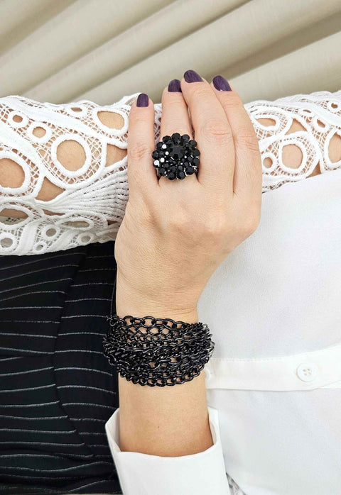 Pulseira Constantine preta com mix de correntes pretas