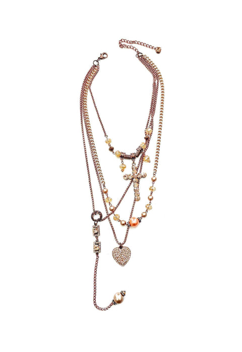 Colar Leandra com mix de correntes e pingentes vintage
