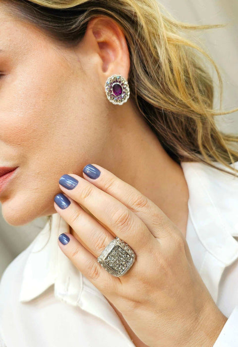 Brinco Elisangela prata com pedras ametista