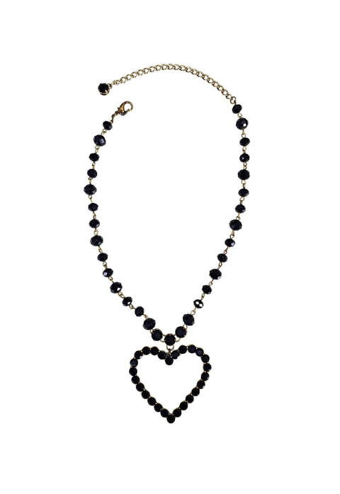 Colar Elisangela black com pingente de coração e pedras pretas