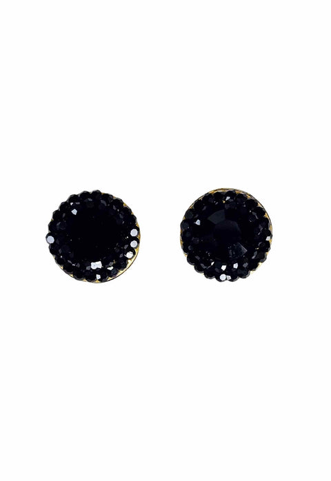 Brinco Vick Elisangela black redondo com pedras pretas banhado no ouro velho