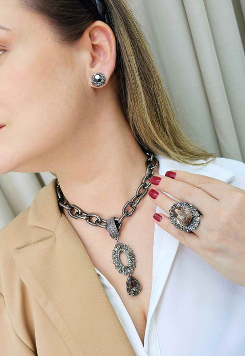 Colar Jussara onix com pingente oval black diamond