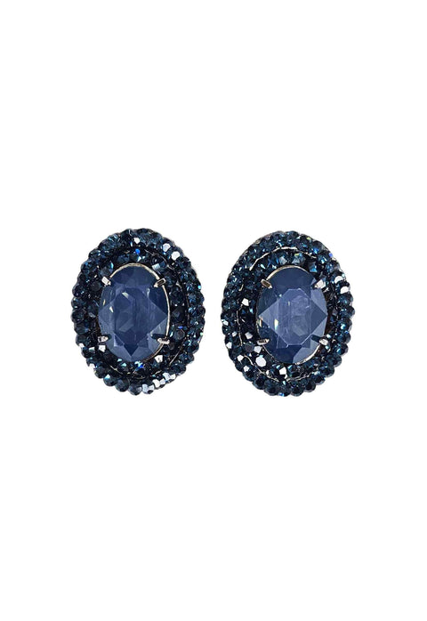 Brinco Carmine Glam oval de pedras azuis banhado no onix