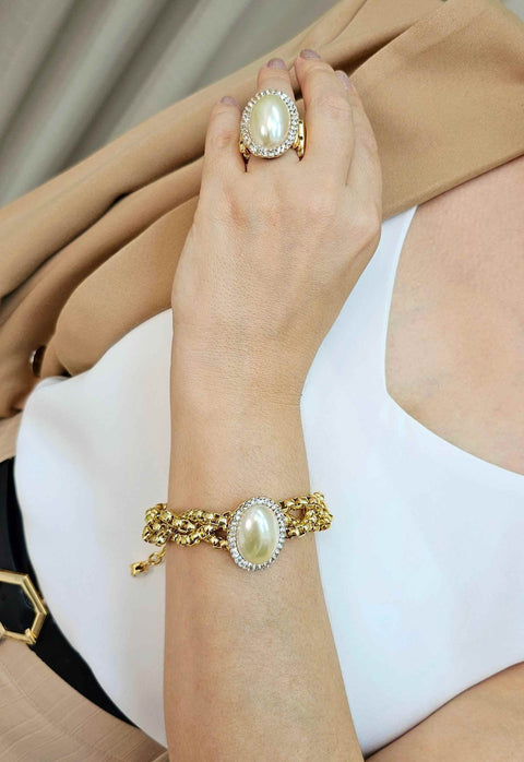 Pulseira Abigail de venezianas douradas e pignente de perola
