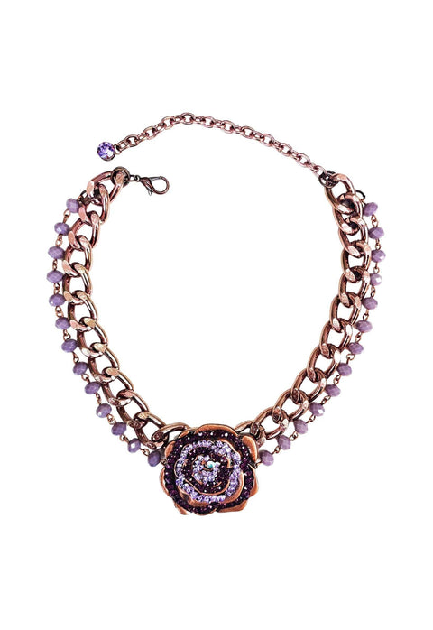 Colar Gaia com pingente de flor ametista banhado no vintage