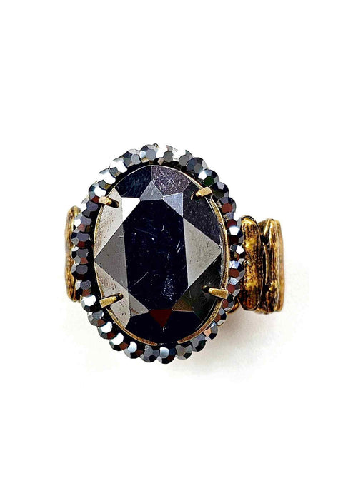 Anel Sucesso ouro velho oval com pedras hematite