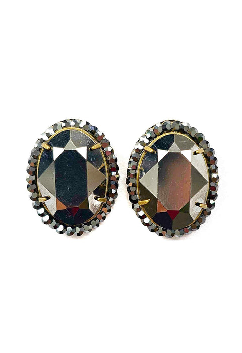 Brinco Sucesso ouro velho oval com pedras hematite