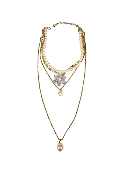 Colar Bahamas gold com pingente de flor cristal e perolas