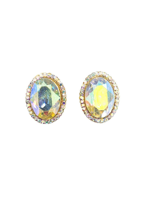 Brinco Festejar oval com pedras boreal banhado no dourado