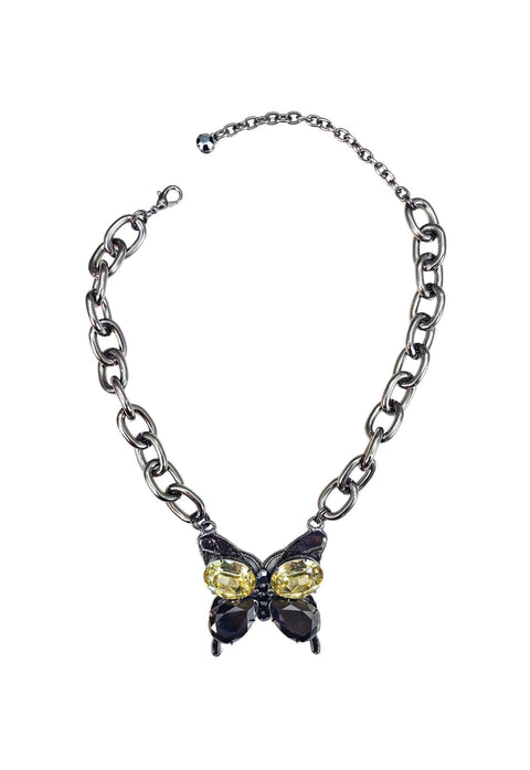 Colar Eterna com pingente de borboleta onix com pedras