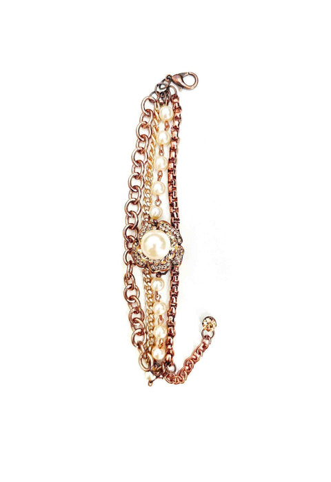 Pulseira Beteia de flor com perola e strass light peach