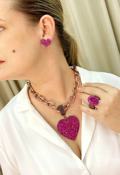 Maxi colar coração pink Sorrê banhado no vintage