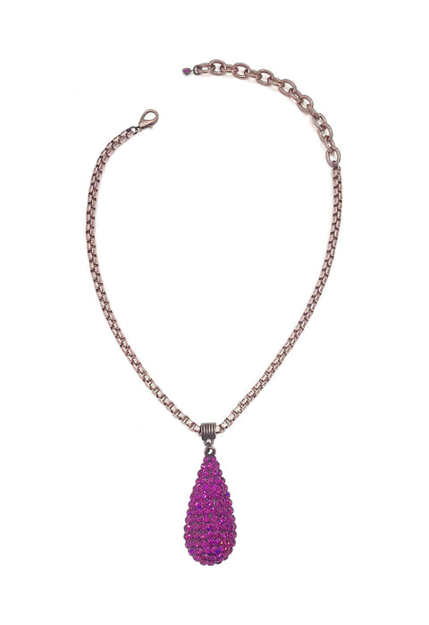 Colar Alure de gota fucsia banhado no vintage