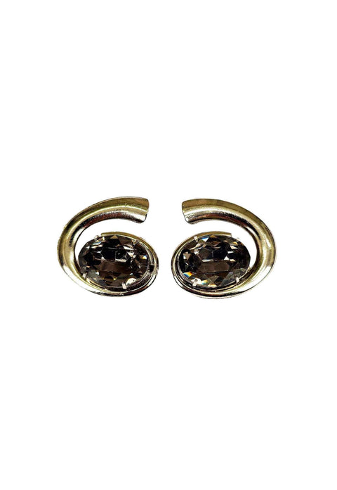 Brinco Única de metal com pedra oval black diamond banhado no prata
