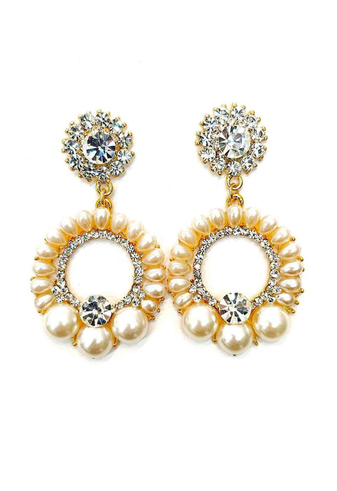 Brinco Kaila Glam com pérolas e strass cristal banhado no dourado