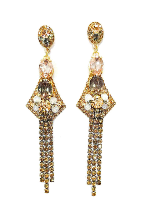 Brinco Esperanza Glam com franjas e pedras peach e black diamond