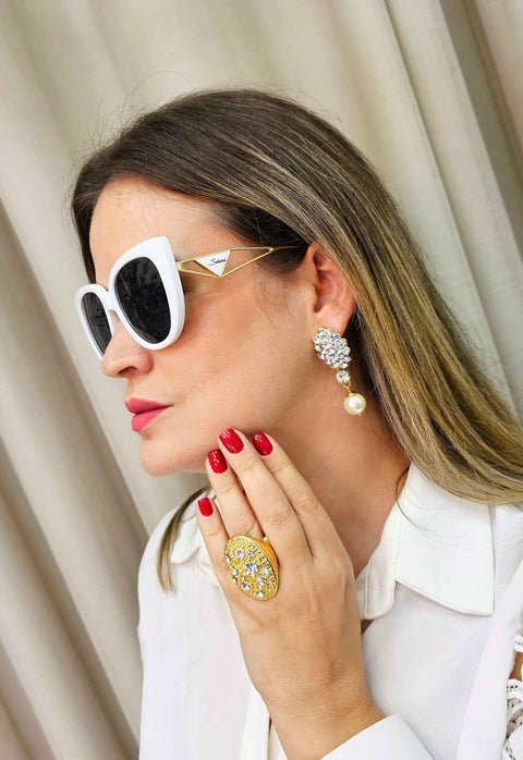 Óculos de Sol Selma de acetato branco com lentes de proteção uv