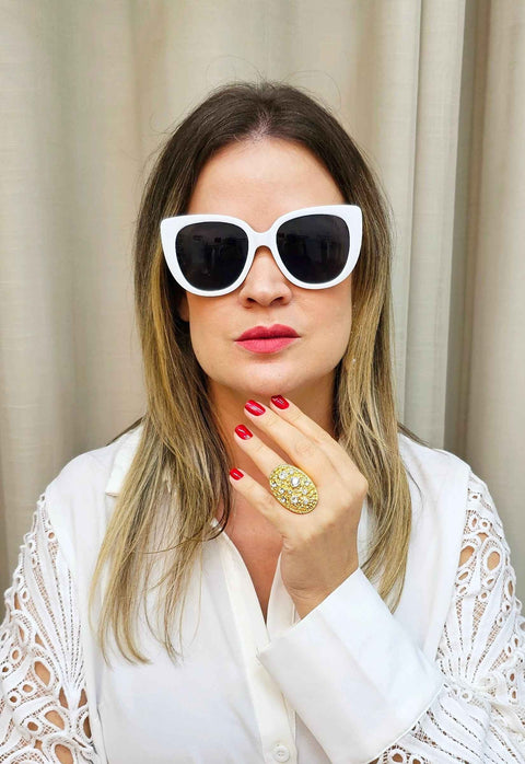 Óculos de Sol Selma de acetato branco com lentes de proteção uv
