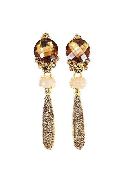 Brinco Yasmin com pedras light colorado topaz no banho dourado