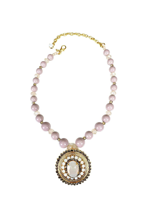 Colar Solene dourado com bolas cinza e strass opal