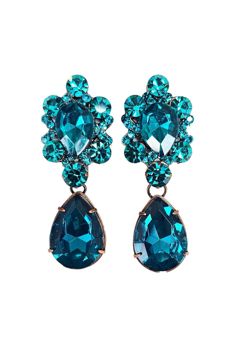 Brinco Elodie vintage com pedras e gota blue zircon