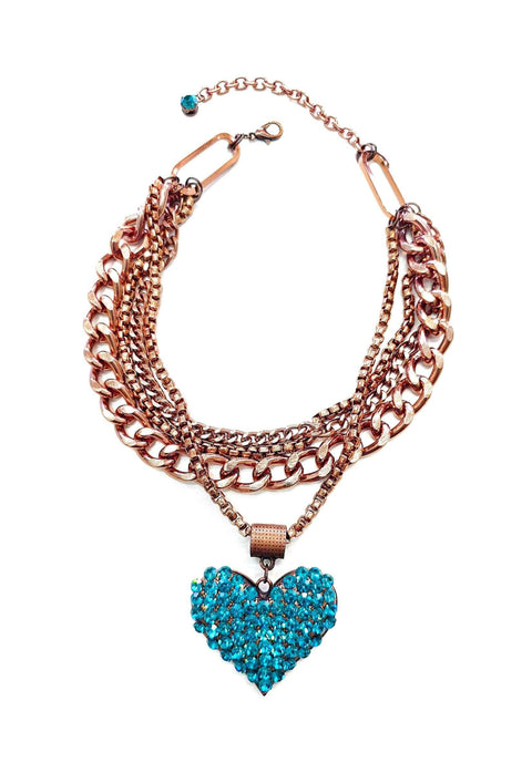 Maxi Colar Valentina blue zircon com com pingente de coração banhado no vintage