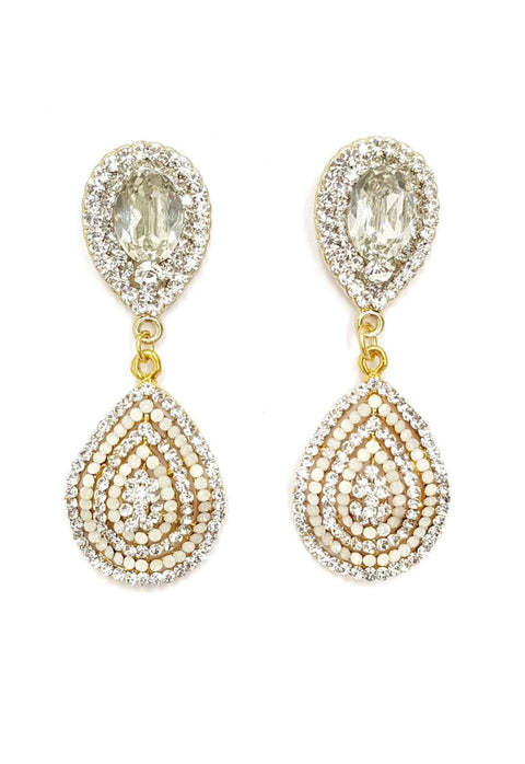 Brinco Eli Glam com gota de strass banhado no dourado