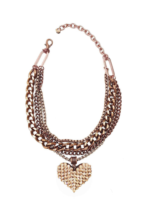 Maxi colar Valentina peach com com pingente de coração banhado no vintage
