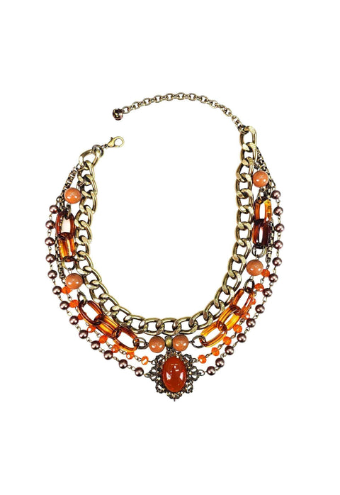 Colar Dolce vita vintage com pedras marrons e elos ouro velho