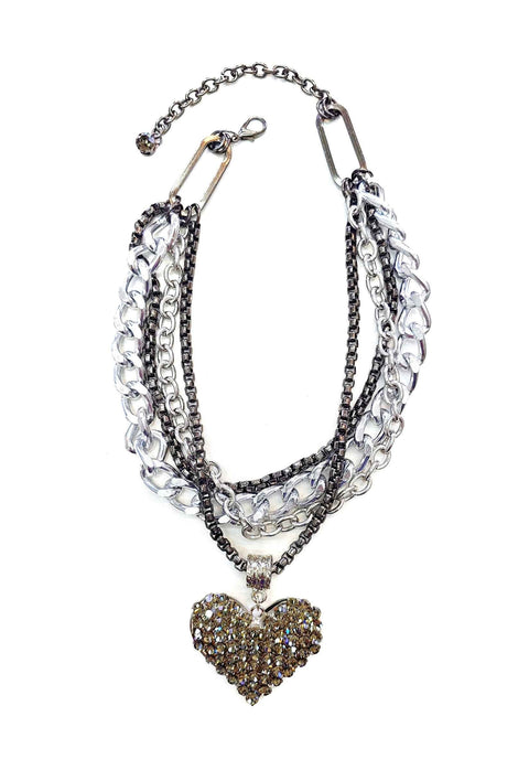 Maxi Colar Valentina silver e onix com com pingente de coração black diamond