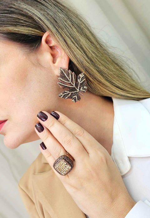 Brinco Resplandecer Vintage de folha com strass