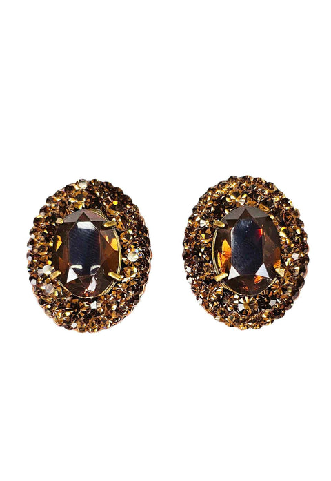 Brinco Momentos mocha com pedras marrons banhado no vintage
