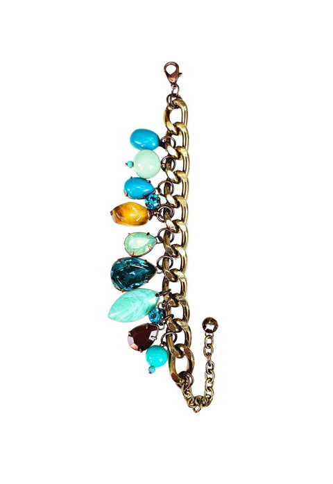 Pulseira Mocha blue com pedras azuis e marrons banhado no ouro velho