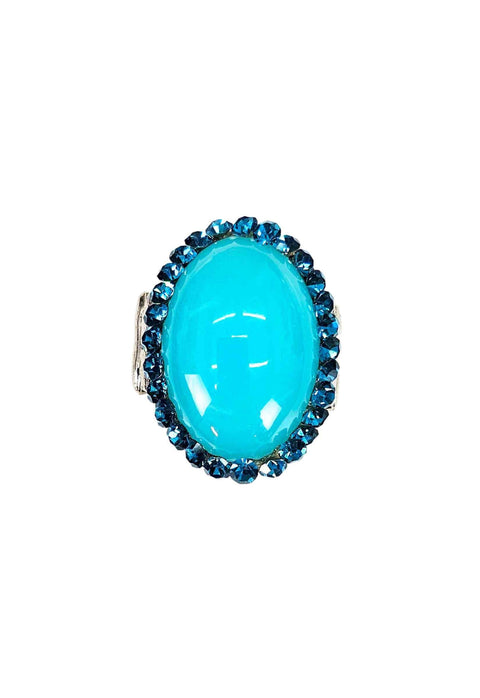 Anel Solene blue com pedras azuis banhado no prata