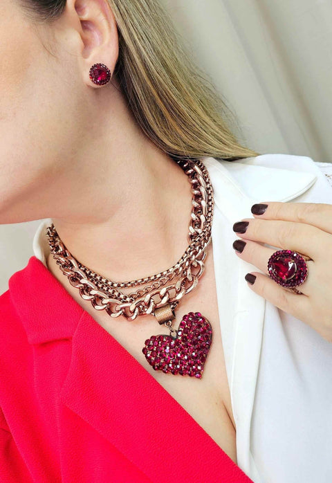 Maxi Colar Valentina Vermelho com pingente de coração vintage