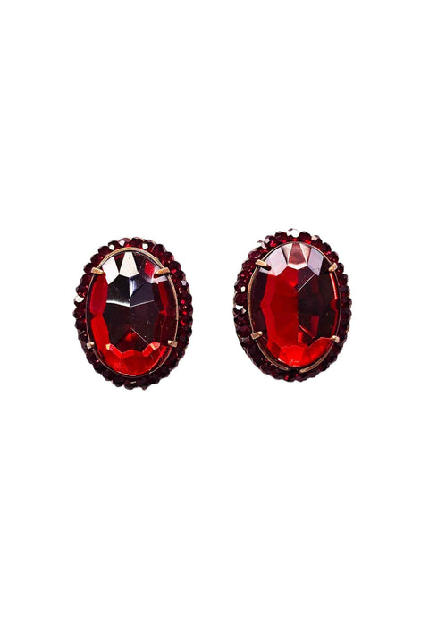 Brinco Sucesso ouro velho oval com pedras vermelhas