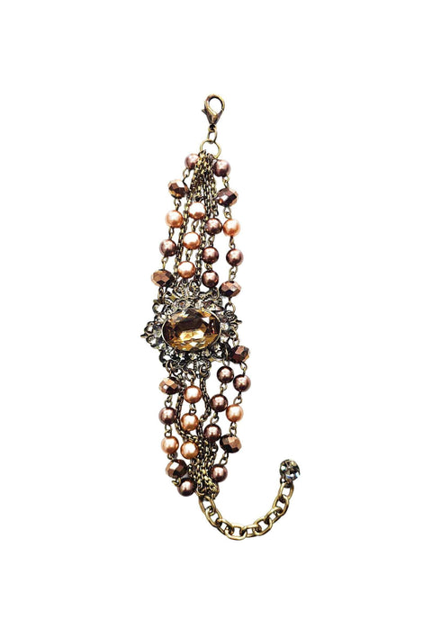 Pulseira Vibe de perolas vintage com pingente black diamond banhada no ouro velho