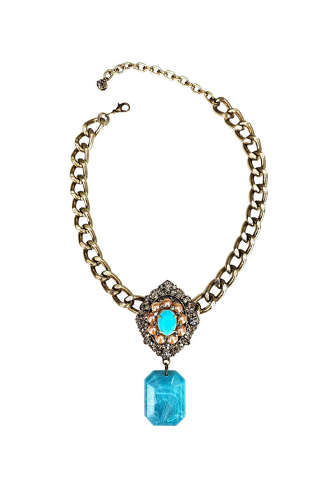 Colar Donatela ouro velho com pingente luxuoso azul e black diamond
