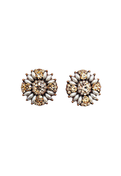 Brinco Sagrado com perolas e strass peach banhado no vintage
