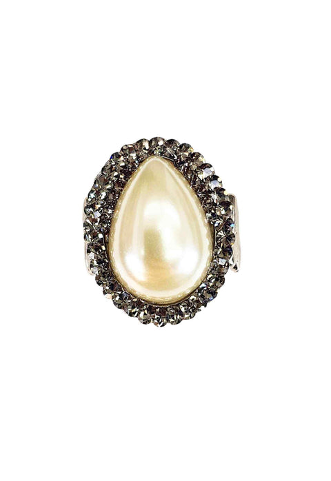 Anel Contemporâneo prata com pedras black diamond e perola