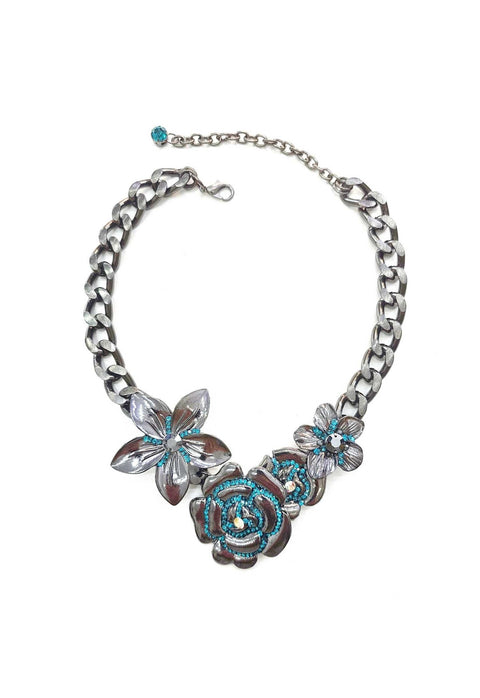 Colar Fulgor de flores e pedras indicolite banhado no onix