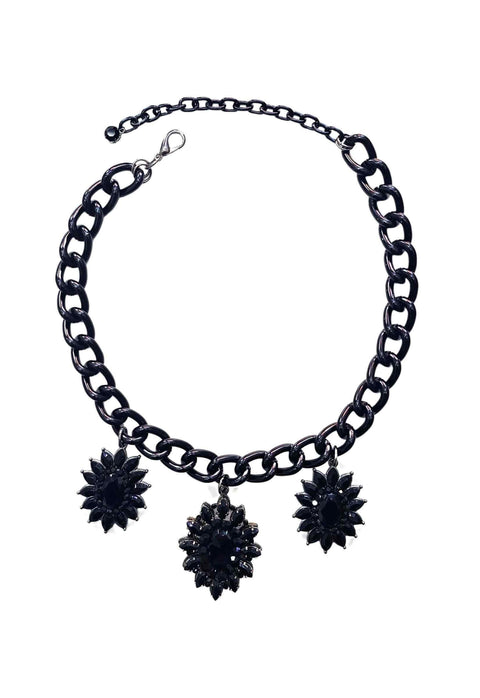Colar Lorenza black com pedras e correntes pretas