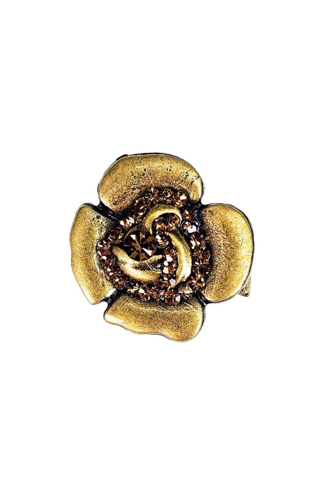 Anel Florbella ouro velho em formato de flor smoked