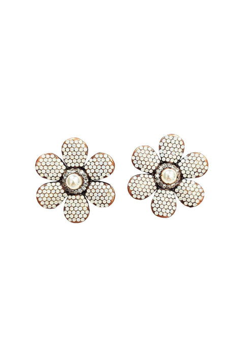Brinco de Flor Bahamas com strass light opal banhado no vintage